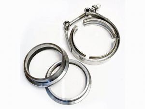 2.5 Inch V-band Flange and Clamp SET Flat Machined MILD STEEL - 3.10 Inch OD Flanges - Grooved for 2.5 Inch Tube